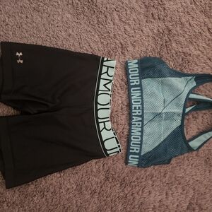 Under Armour Blue Sports Bra and Black Shorts Set